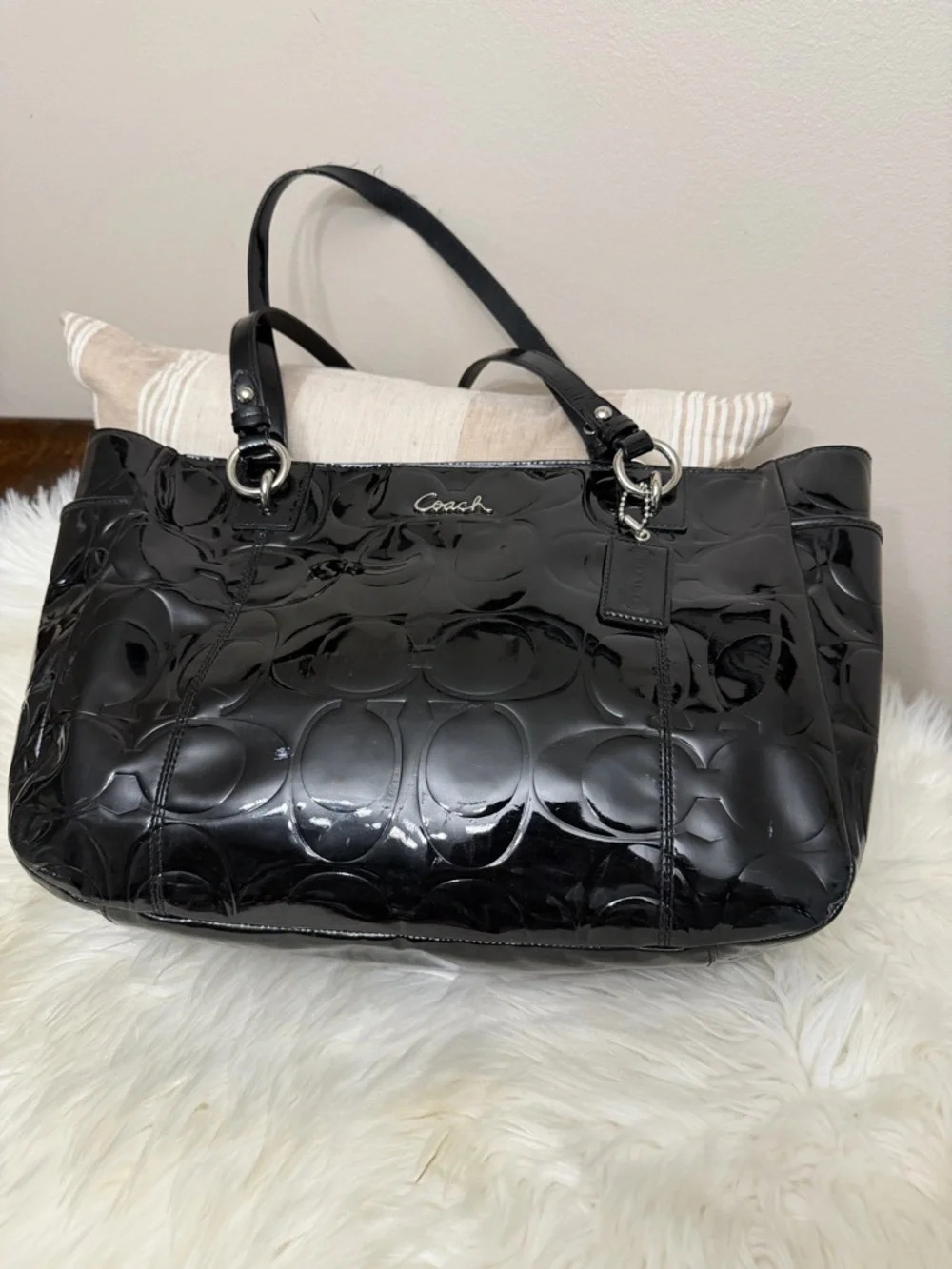 Coach Black Patent Leather Embossed Tote#F17729